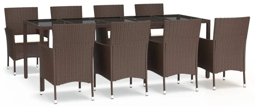 3187314 vidaXL Set mobilier de grădină cu perne, 9 piese, maro, poliratan