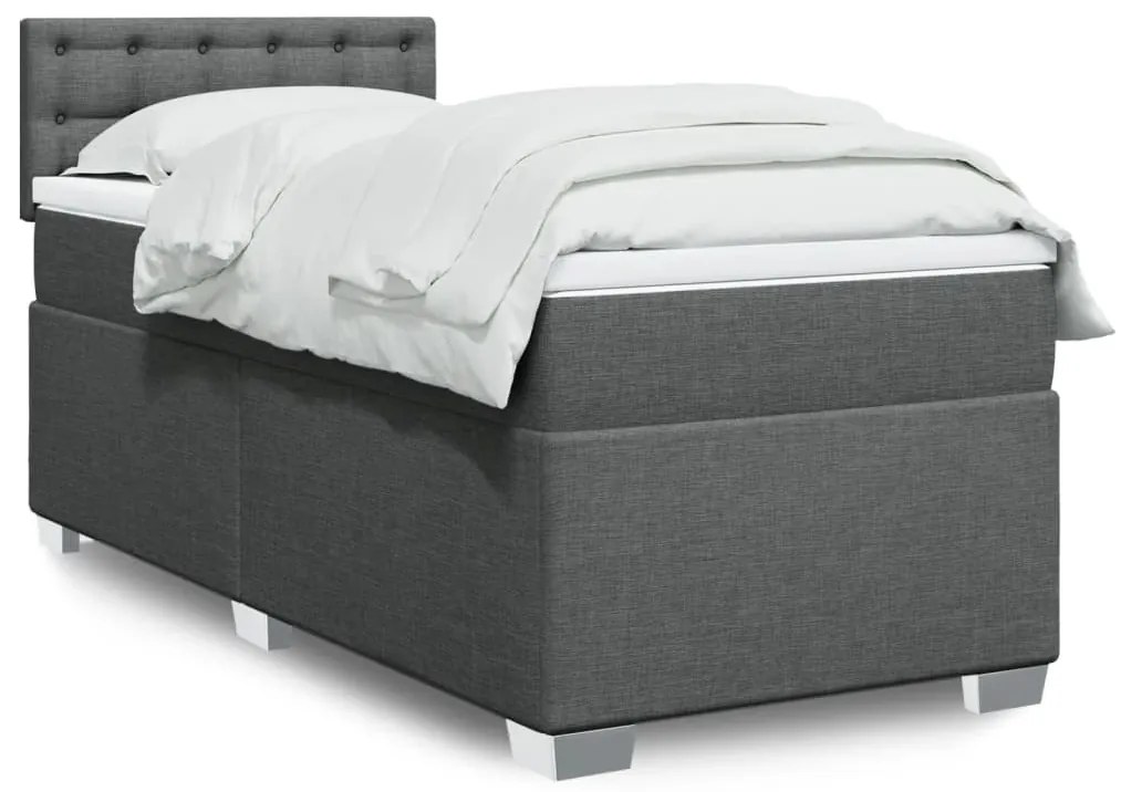 vidaXL Pat box spring cu saltea, gri închis, 80x200 cm, textil