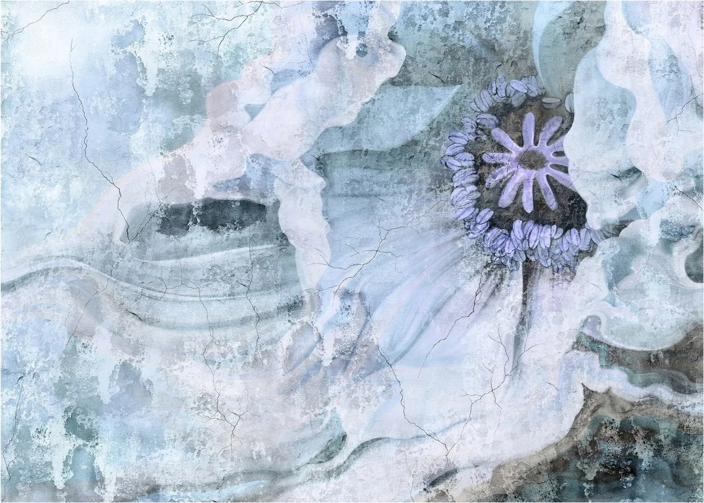 Tablou pe sticlă - Frescă florală pe un perete de cărămidă (70x50 cm)
