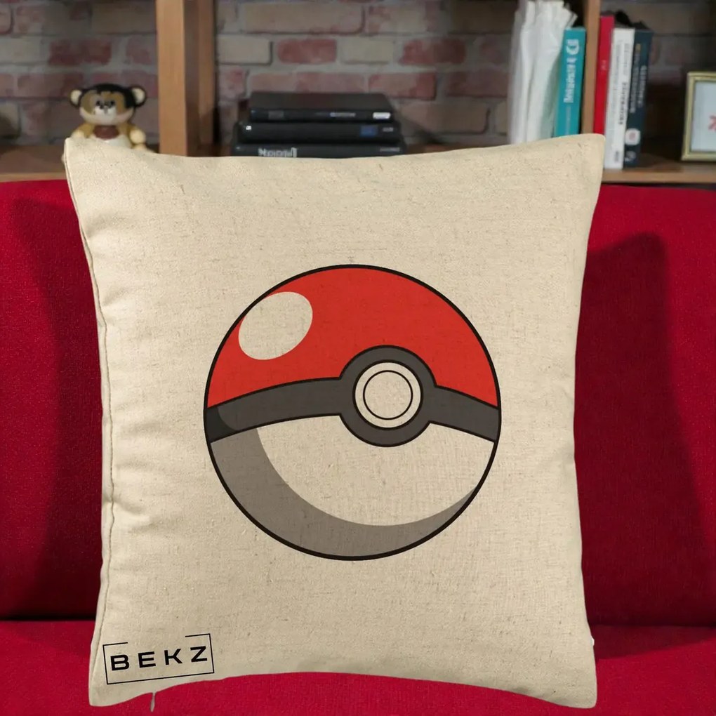 Perna Personalizata Pokeball Rosie, 40x40 cm, Bej, Husa Detasabila, Perna Inclusa, BEKZ®