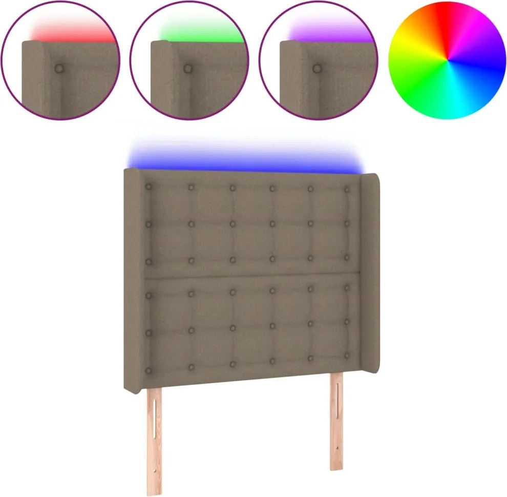 vidaXL Tăblie de pat cu LED, gri taupe, 103x16x118/128 cm, textil