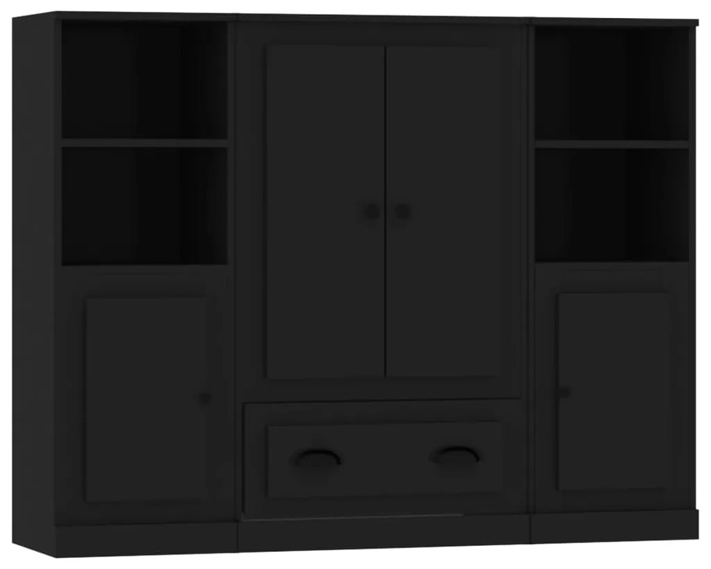 3185320 vidaXL Dulapuri înalte, 3 piese, negru, lemn prelucrat