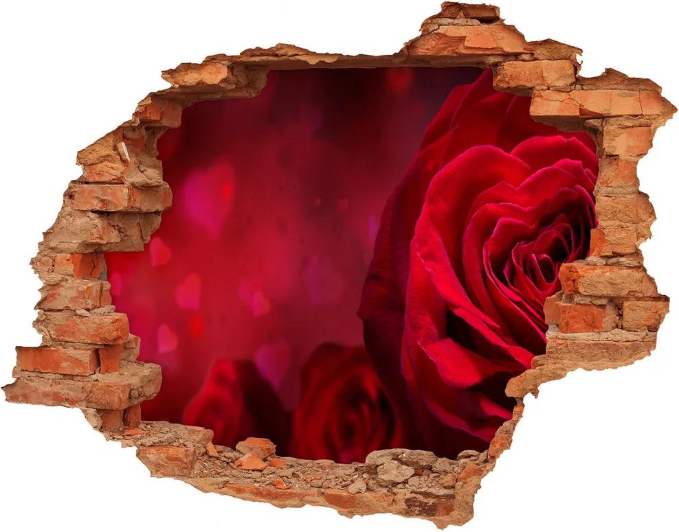 Autocolant un zid spart cu priveliște Inima trandafir rosu
