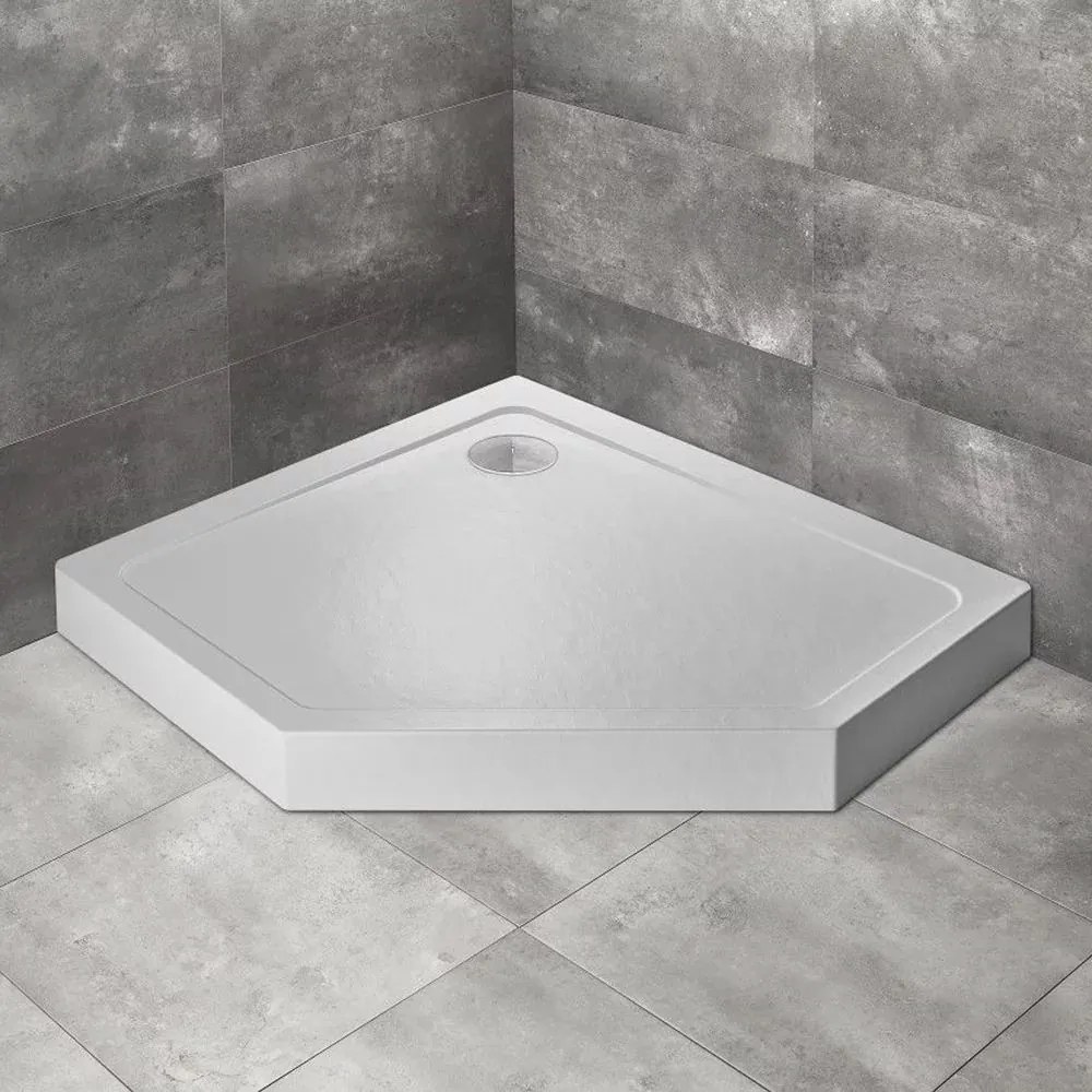 Cadita dus pentagonala Radaway Doros PT E Compact Stone 100x90 cm acril alb stanga