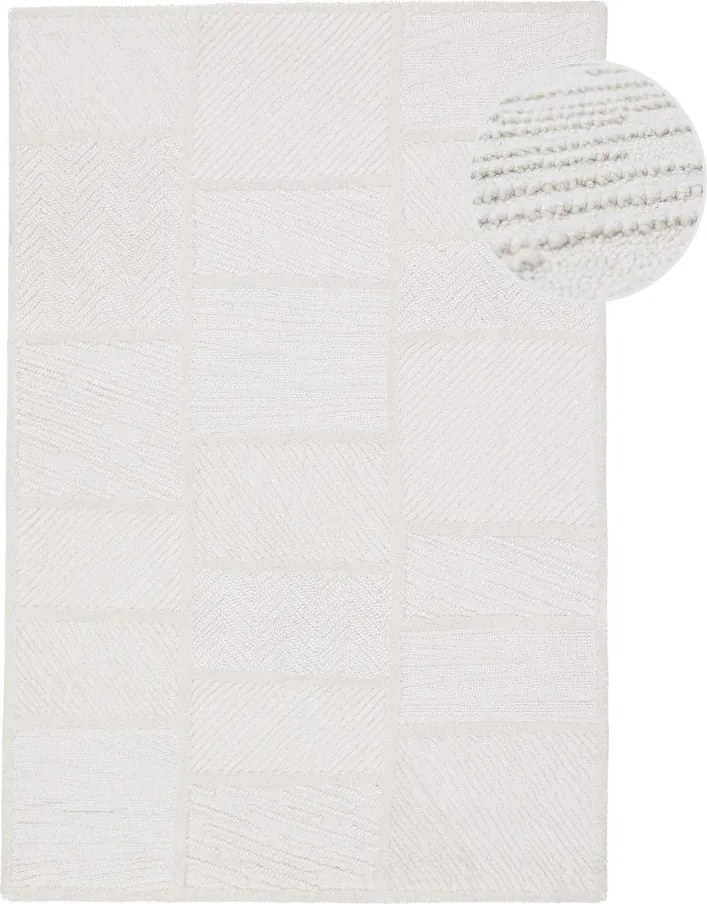 Covor alb țesut manual din amestesc de lână 140x200 cm Sculptured Blocks – Flair Rugs