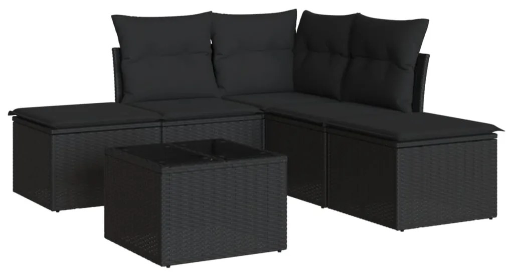 3217725 vidaXL Set mobilier de grădină cu perne, 6 piese, negru, poliratan