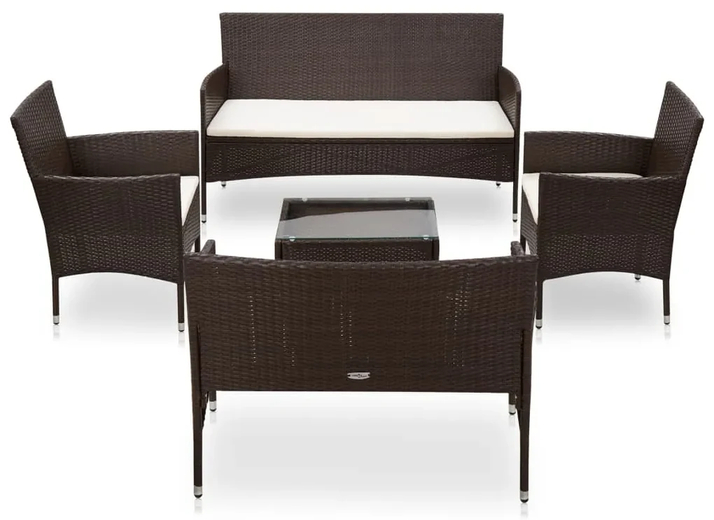 45892 vidaXL Set mobilier de grădină cu perne, 5 piese, maro, poliratan