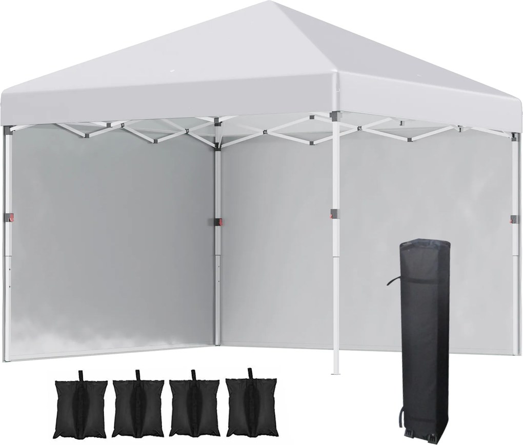 Outsunny Pavilion pliabil, 2 pereți laterali, reglabil pe înălțime, cu geantă de transport, cadru din oțel inoxidabil, 3x3 m, Alb | Aosom Romania