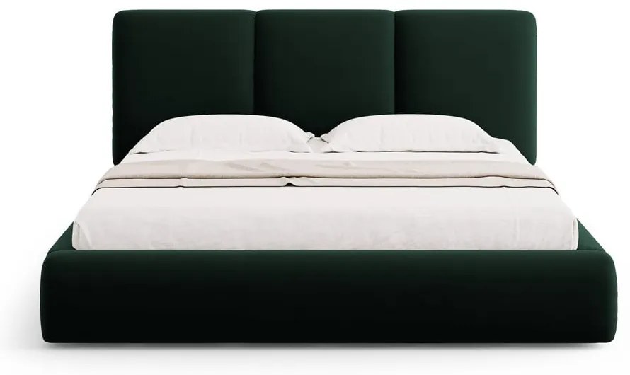 Pat matrimonial verde închis tapițat din catifea cu spațiu de depozitare cu somieră 160x200 cm Brody – Mazzini Beds