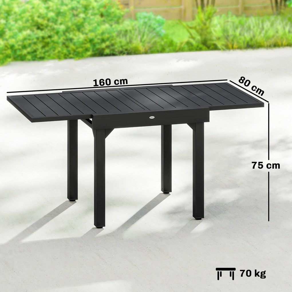 Outsunny Masă de Bucătărie Extensibilă pentru Terasă, 4-6 Persoane, 80-160 cm Masă Extensibilă din Aluminiu cu Blat din Lamele, Negru | Aosom Romania
