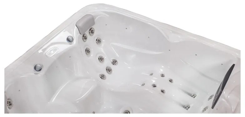 Minipiscina alb lucios cu LED si sistem audio, 6 persoane, 215x215 cm, Wellis, Venus