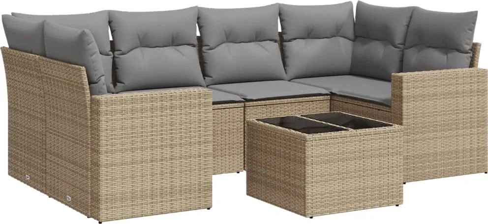 vidaXL Set canapele de grădină, 7 piese, cu perne, bej, poliratan