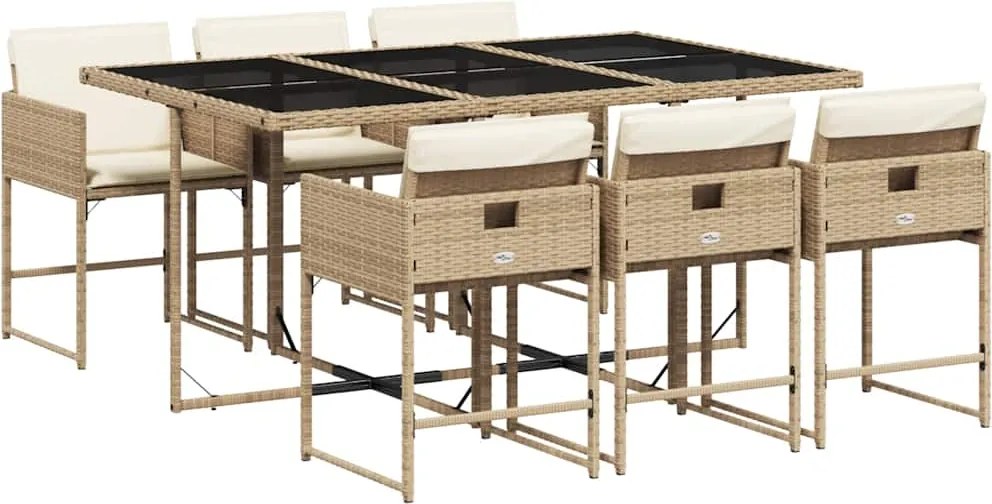 vidaXL Set de masă pentru grădină, 7 piese, cu perne, bej, poliratan