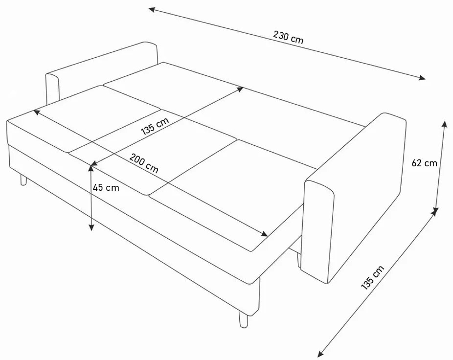 Supermobel Canapea extensibilă tapițată BERGEN, 230x87x87, itaka 16