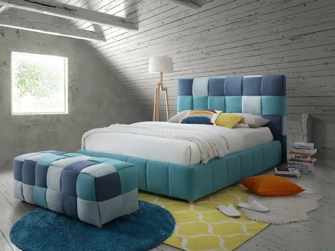 Pat premium tapitat cu stofa Santiago Dark Blue + Lenjerie Bonus