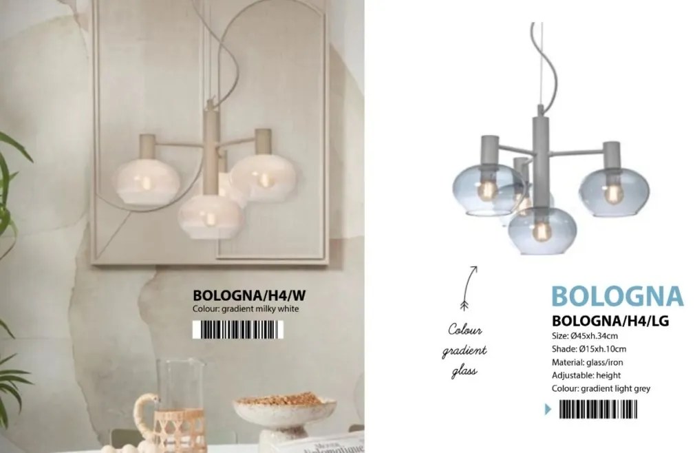 Lustra suspendata design decorativ Bologna 4L gradient/alb