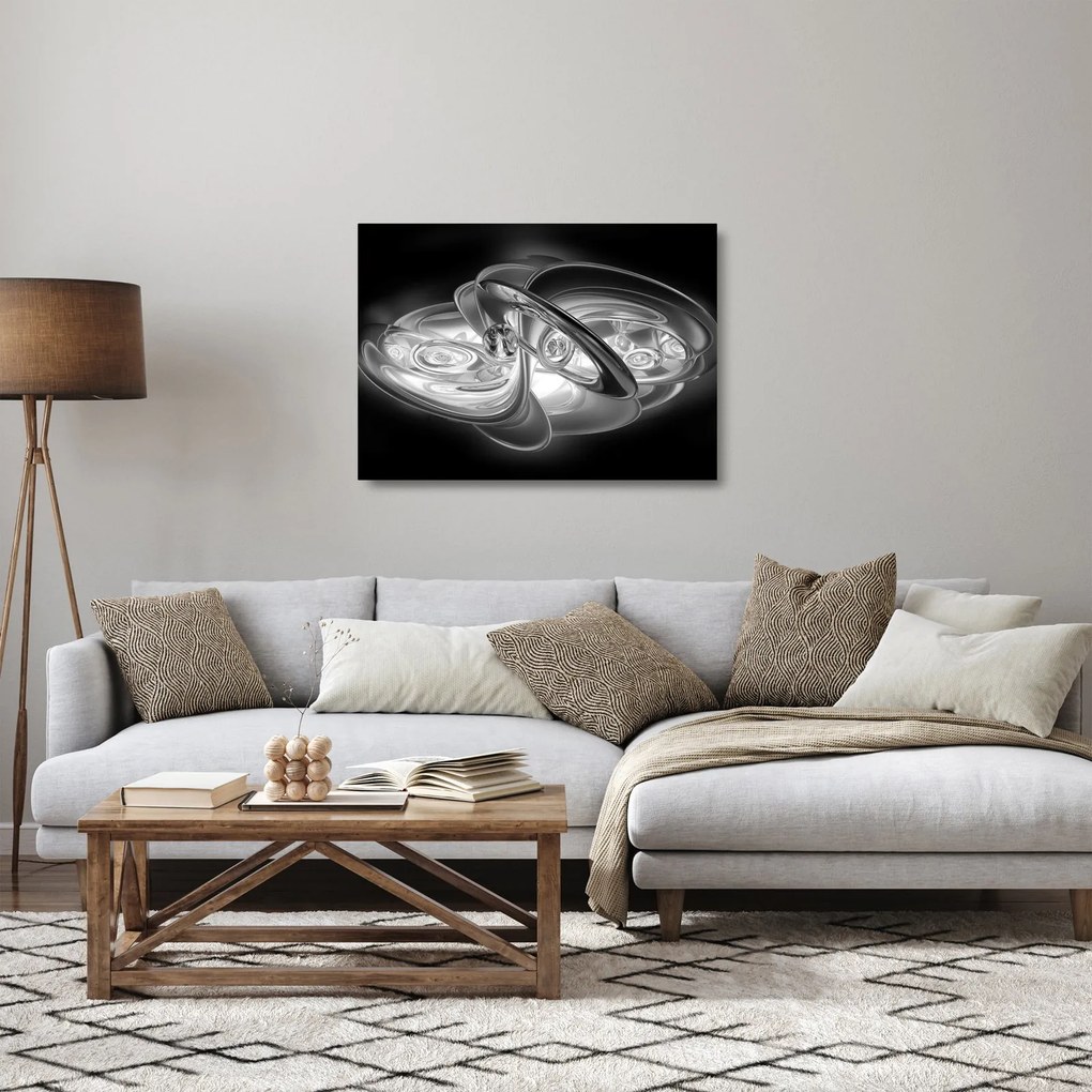 Tablou pe sticlă cu abstracțiune modernă în gri (70x50 cm)