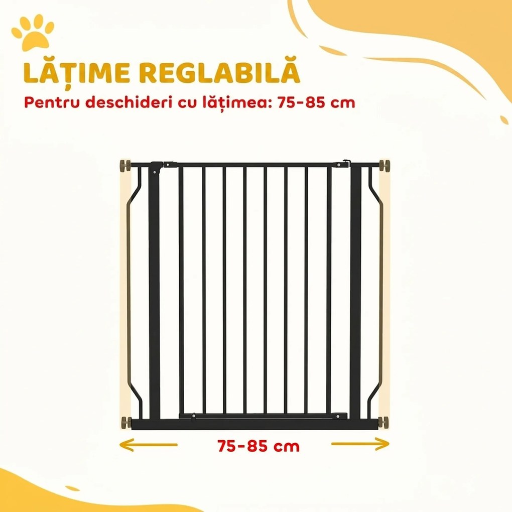 PawHut Poartă Extensibilă și Reglabilă pentru Câini, pentru Scări și Uși, din Oțel și ABS, 75-85x76 cm, Negru | Aosom Romania