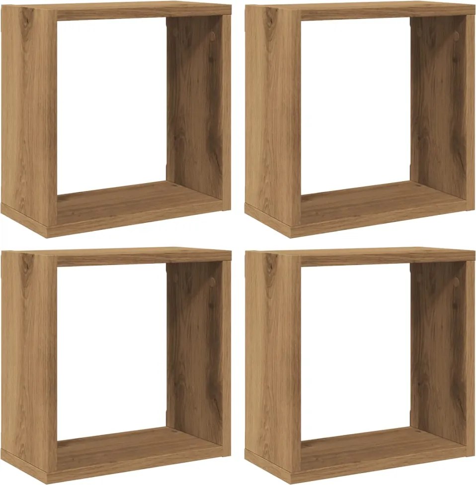 vidaXL Rafturi de perete cub 4 buc. stejar artizanal, 30x15x30 cm lemn