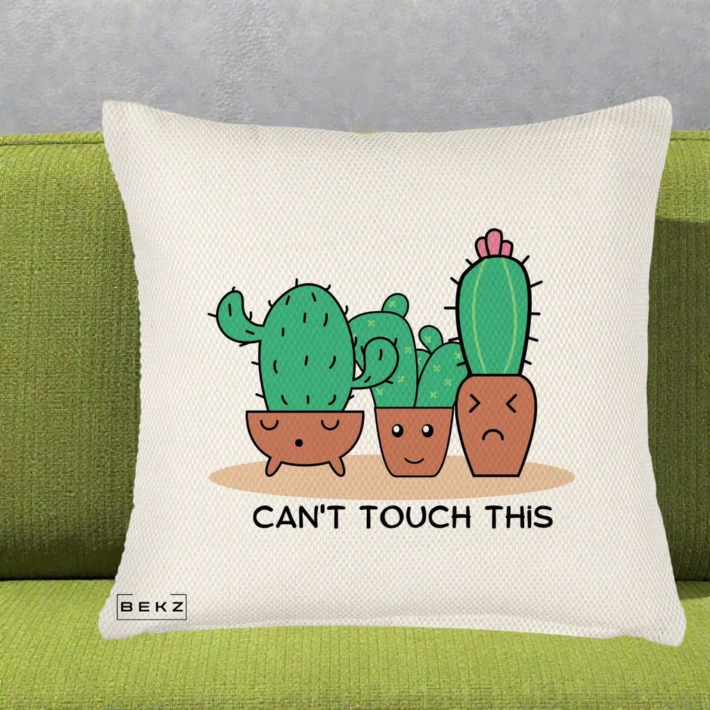Perna Decorativa Cactus Funny Can't Touch This, 40x40 cm, Crem Reliefat, Husa Detasabila, Perna Inclusa, BEKZ®