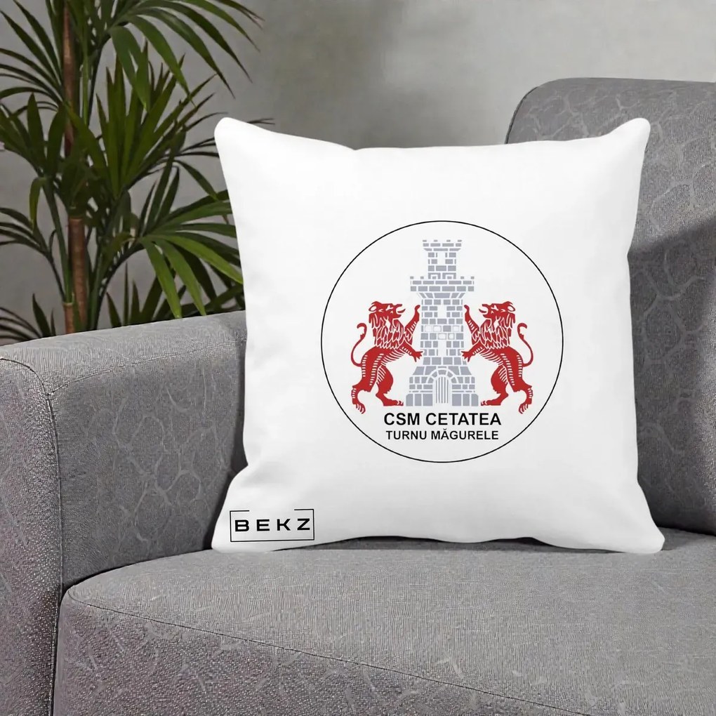 Perna Personalizata CSM Cetatea Turnu Magurele Fotbal, 40x40 cm, Alba Mata, Husa Detasabila, Perna Inclusa, BEKZ®