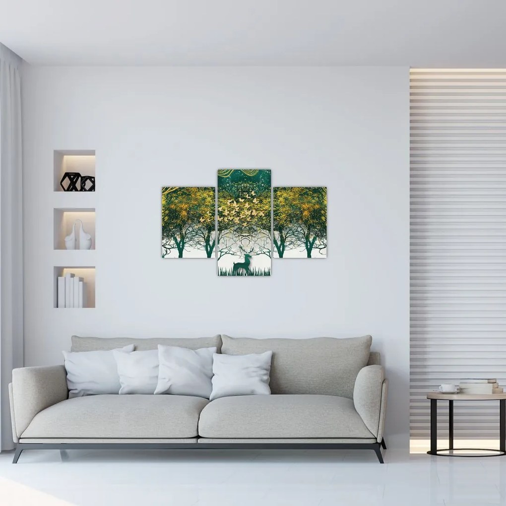 Tablou - Căprioare în pădurea verde (90x60 cm)