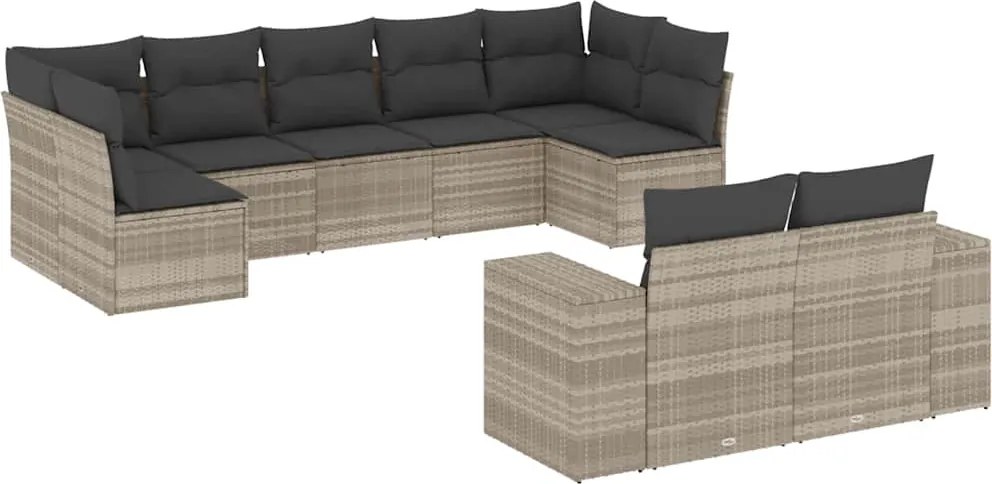 vidaXL Set canapele de grădină cu perne, 9 piese gri deschis poliratan
