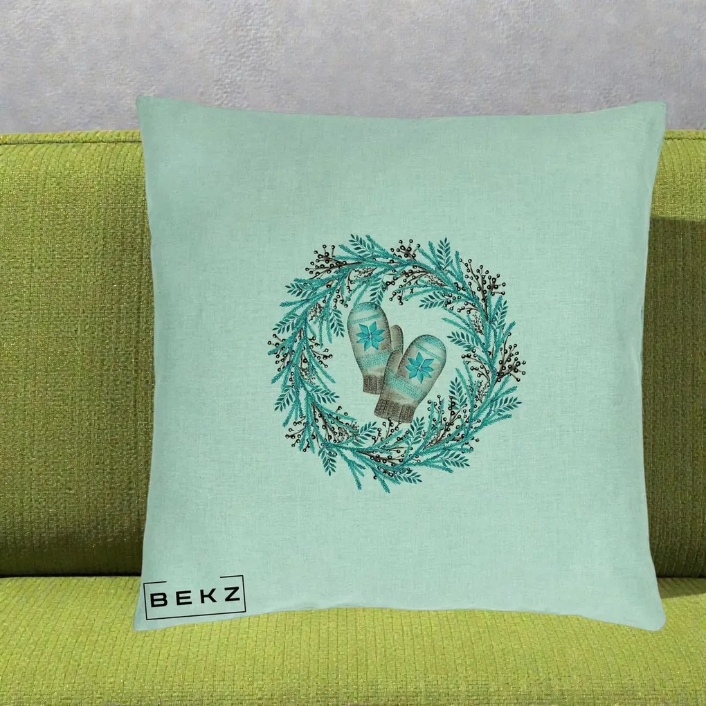 Perna Decorativa Coroana Turcoaz cu Manusi, 40x40 cm, Verde Menta, Husa Detasabila, Perna Inclusa, BEKZ®