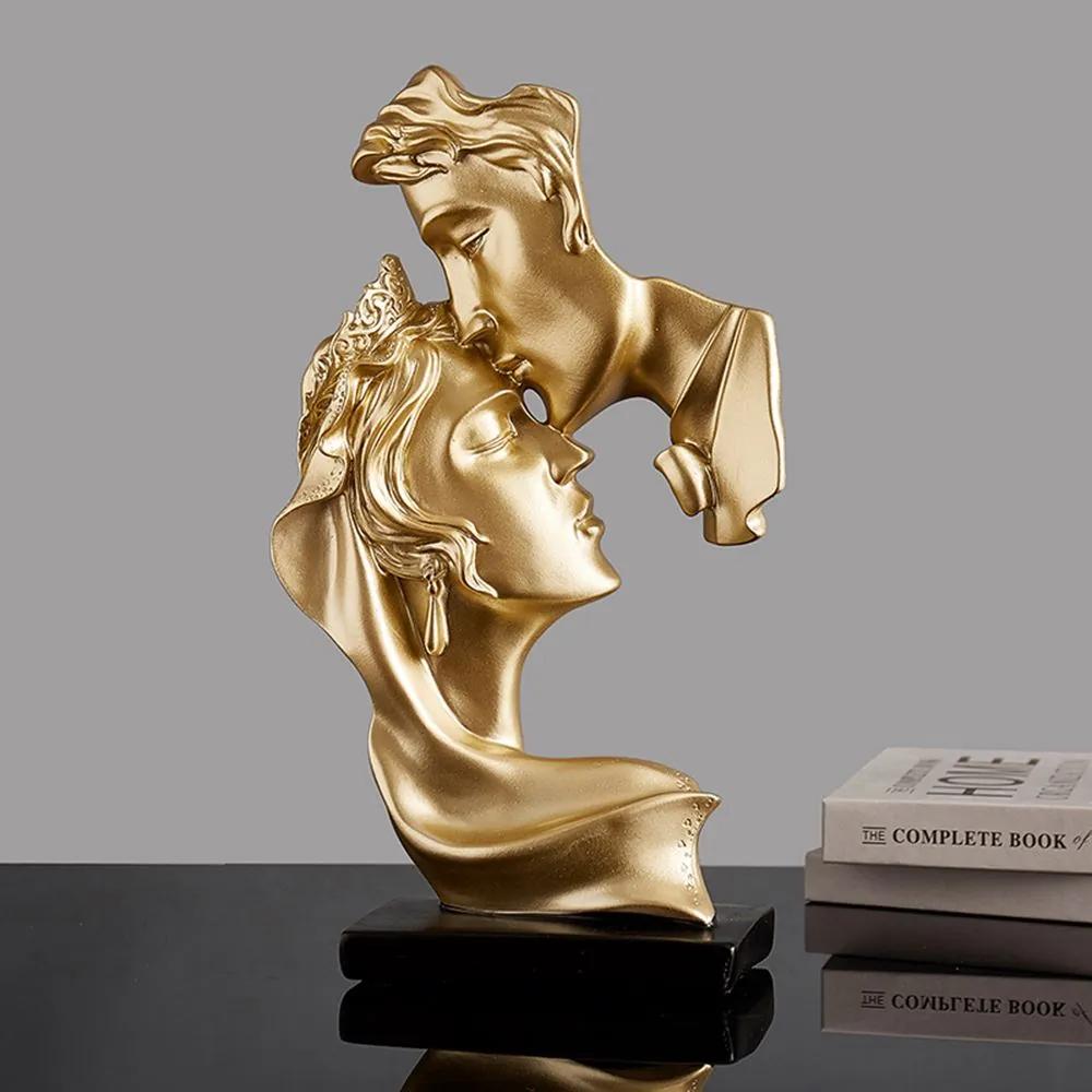 Statueta cuplu de miri, rasina, auriu, 26cm