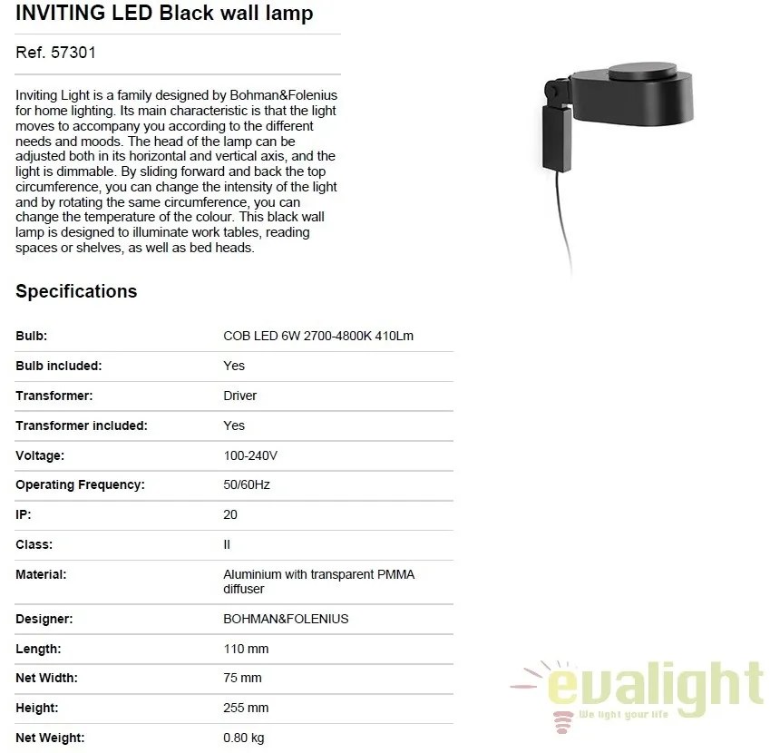Aplica LED dimabila design ultra-modern INVITING neagra 57301
