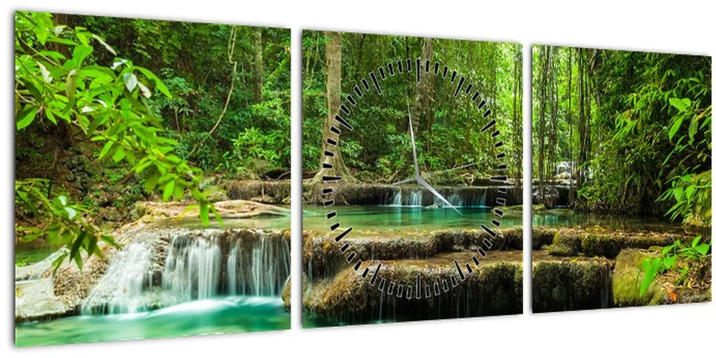 Tablou - Cascada Erawan din Kanchanaburi, Thailanda (cu ceas) (90x30 cm)