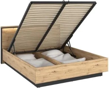 Pat cu somiera rabatabila 160 x 200 cm LED stejar salbatic/negru Quant