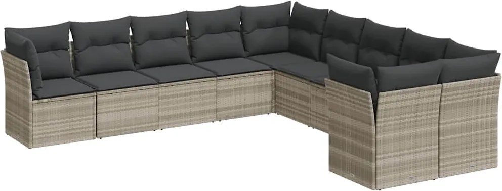 vidaXL Set canapele de grădină cu perne 10 piese gri deschis poliratan