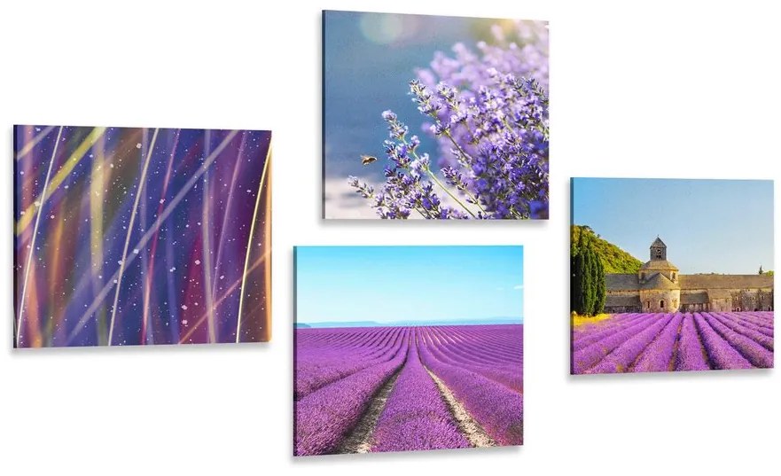 Set tablouri câmp de lavandă cu abstracție