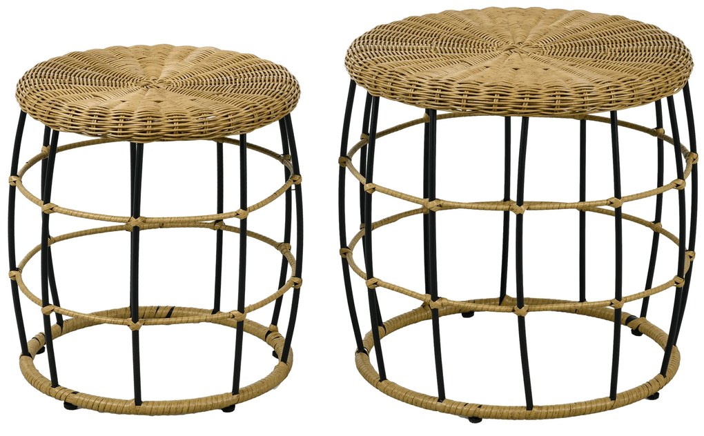Outsunny Set de 2 mese de cafea gigogne pentru grădină, masă de aplicație rotundă îmbinabilă, rășină imitație ratan kaki închis | Aosom Romania