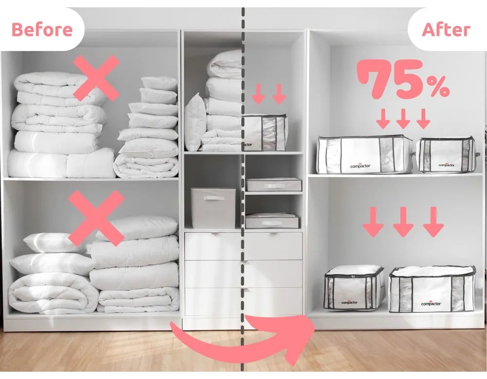 Cutie de depozitare pentru haine din material textil cu vacuum/cu pereți întăriți 65x50x26,5 cm Life – Compactor