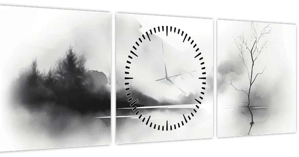 Tablou - pictură cu cerneală de peisaj (cu ceas) (90x30 cm)