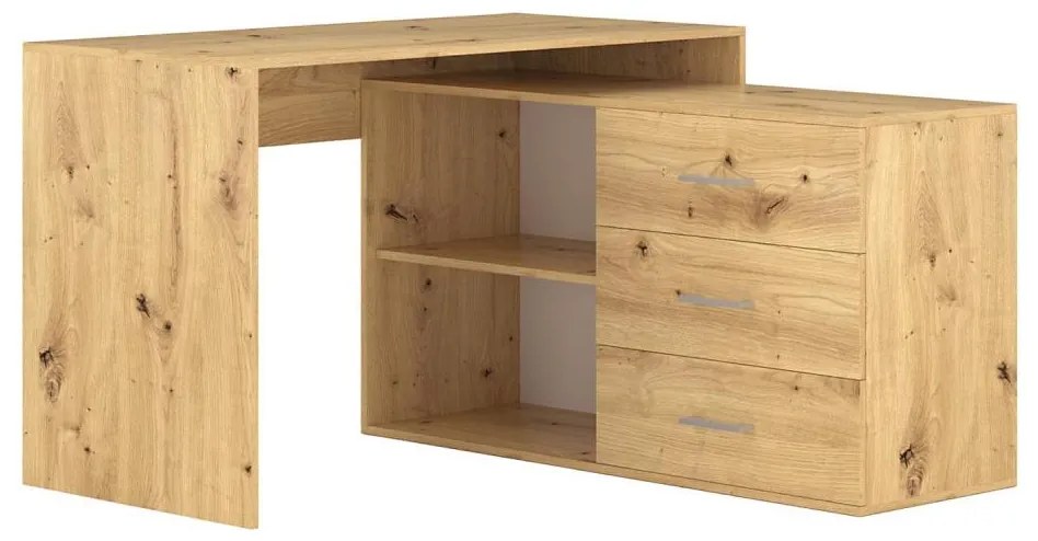 Birou JULES cu sertare și colț universal, configurabil stânga/dreapta, stejar Artisan