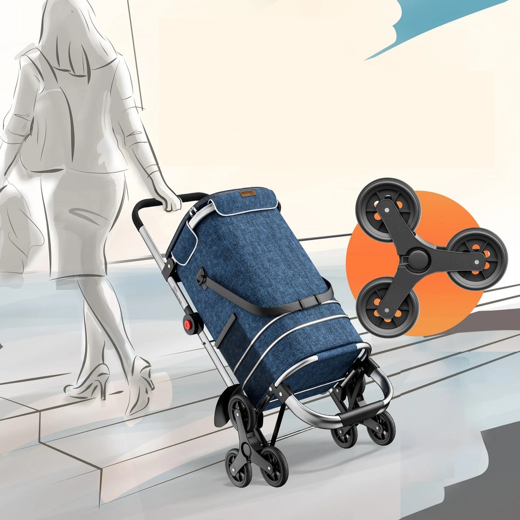 Geantă de cumpărături pe roți pentru scări COMFORT, 50L, albastru Monzana