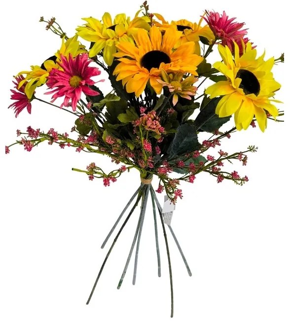 Buchet de floarea soarelui, gypsophila, cu douăfețe , h. 48 cm