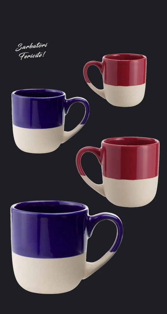 Set Cadou 4 Cani Ceramica Sarbatori (2 Cani Arhitect Cobalt, 2 Cani Arhitect Rosii)