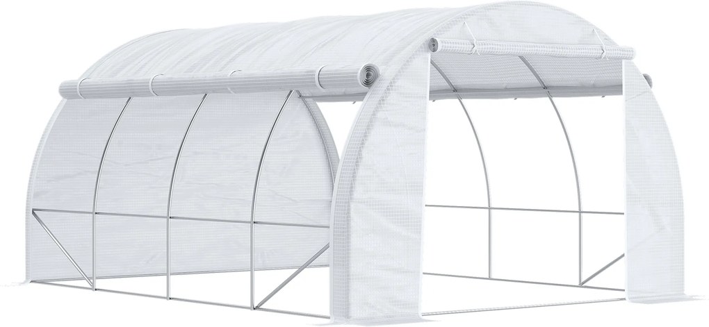 Outsunny Seră cu Tunel cu Ușă, Panouri și 8 Ferestre Rulabile, în Oțel Zincat și PE, 3.97x3x2 m, Alb | Aosom Romania