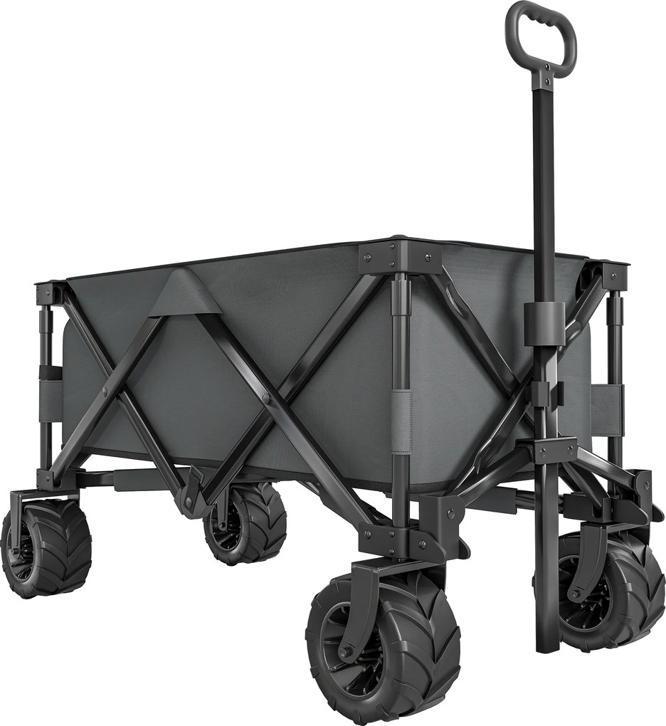 Outsunny Cărucior de Grădină cu Mâner Telescopic, Cărucior Metalic cu Spațiul de Depozitare din Material Oxford, 108x55 cm, Gri