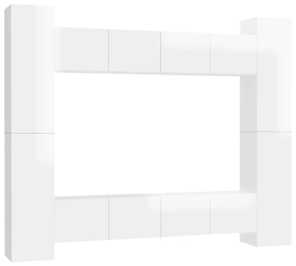 Set dulapuri TV, 8 piese, alb extralucios, PAL 1, Alb foarte lucios, 80 x 30 x 30 cm
