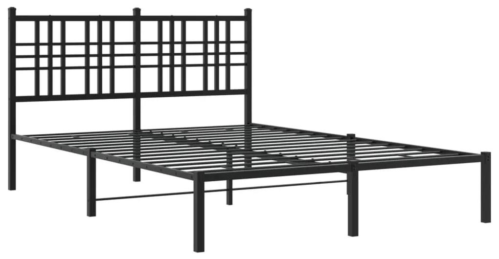 376323 vidaXL Cadru de pat metalic cu tăblie, negru, 135x190 cm