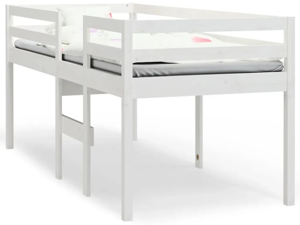821605 vidaXL Pat înalt de dormitor, alb, 90x200 cm, lemn masiv de pin