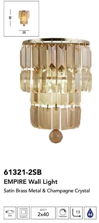Aplica de perete baie cu protectie IP44 Empire 2LT, alama