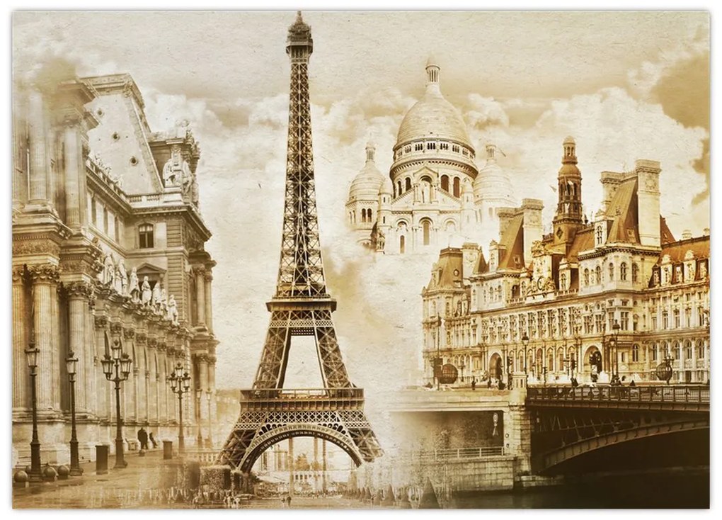 Tablou pe sticlă - Monumente din Paris (70x50 cm)