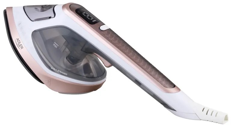 Fier de calcat cu aburi 2in1 Adler AD 5044, 1800W, 180ml, 25g/min, Placă ceramica, Afisaj LED, Calcare verticala si orizontală, Alb/Galben