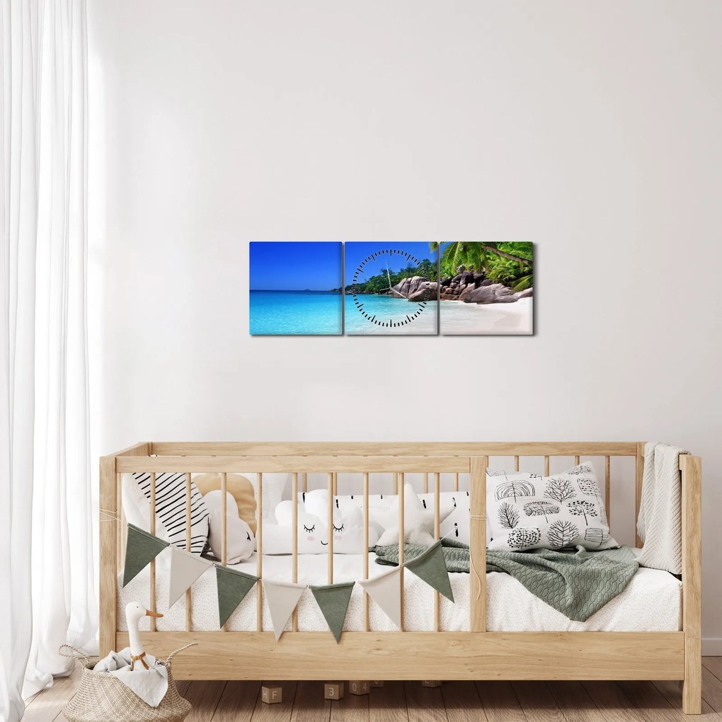 Tablou cu plaja pe insula Praslin (cu ceas) (90x30 cm)